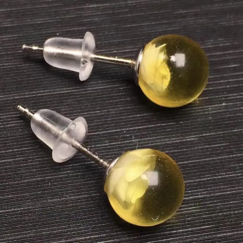 100% Natural Baltic Amber Ball Earrings Women Fine Jewelry Genuine Baltic Amber Flower Round Beads Ear Studs Girlfriend Mom Gift