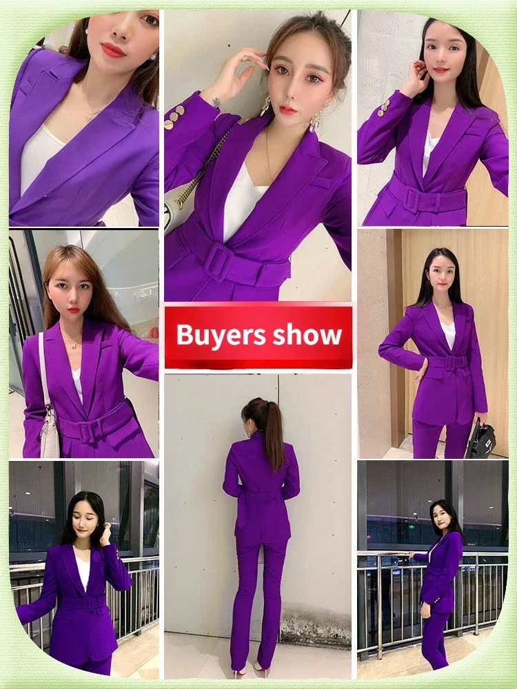 2024 Autumn Women\'s Purple Simple Blazer Work Office Ladies Suit Blazer Coat Fashionable Professional Suit Two-piece Suit