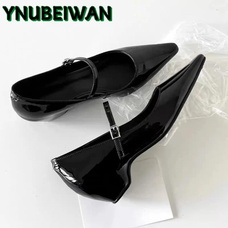 

Pointed Toe Women Heels Shoes New Sandals Summer 2025 Trend Shallow Pu Leather Buckle Mary Jane Shoes Ladies Work Zapatos Pumps