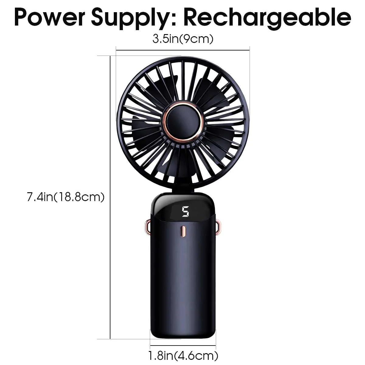 Long endurance 5-speed mini fan handheld foldable portable USB charging neck fan suitable for home and outdoor use
