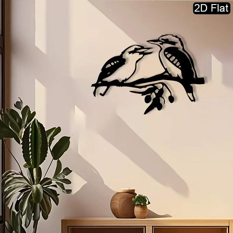 Minimalist Kookaburra Metal Wall Art Iron 2D Flat Bird Sculpture Living Room Garden Hanging Mural Christmas Nature Decor Gift