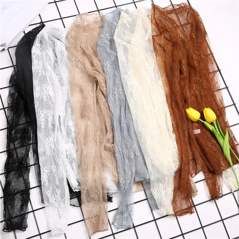여성 하프 하이 칼라 레이스 바닥 블라우스 티셔츠 레이스 귀 가장자리 봄과 가을 서양식 중공 긴 소매 메쉬 탑
