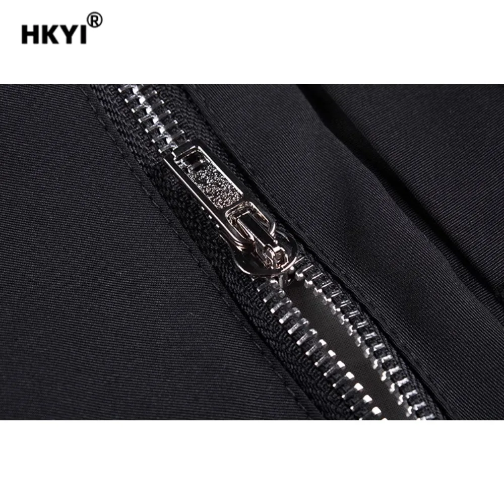 HKYI Men shorts front pocket fabric zipper button workwear mid  pants with multiple pockets loose pants