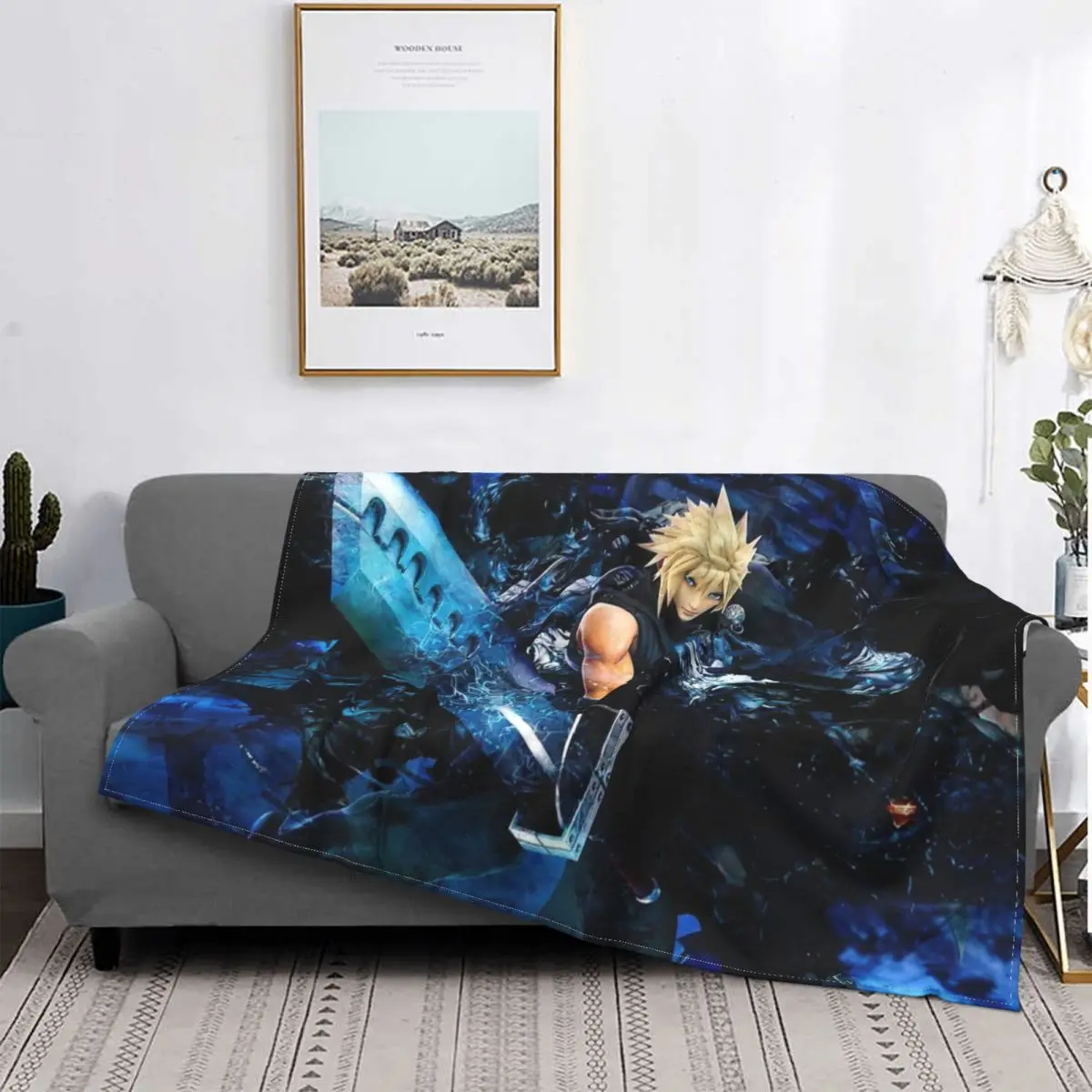 Big Sword Soldier Final Fantasy Blanket Velvet Summer Multi-function Ultra-Soft Throw Blankets for Bedding Travel Bedding Throws