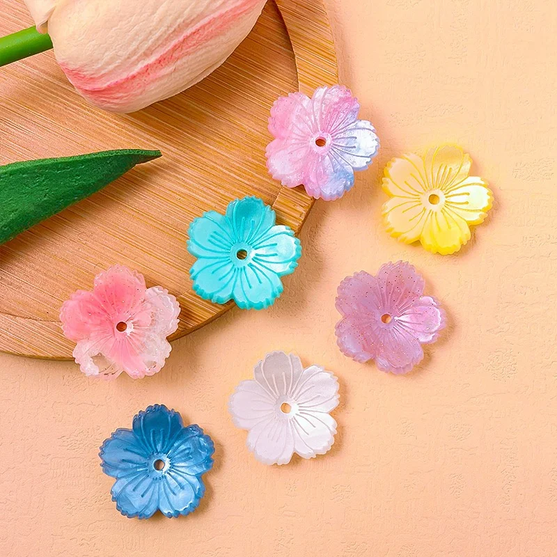 

New style 100pcs/lot 21mm color pattern print cartoon flowers shape acrylic floral diy jewelry garment hair accessory