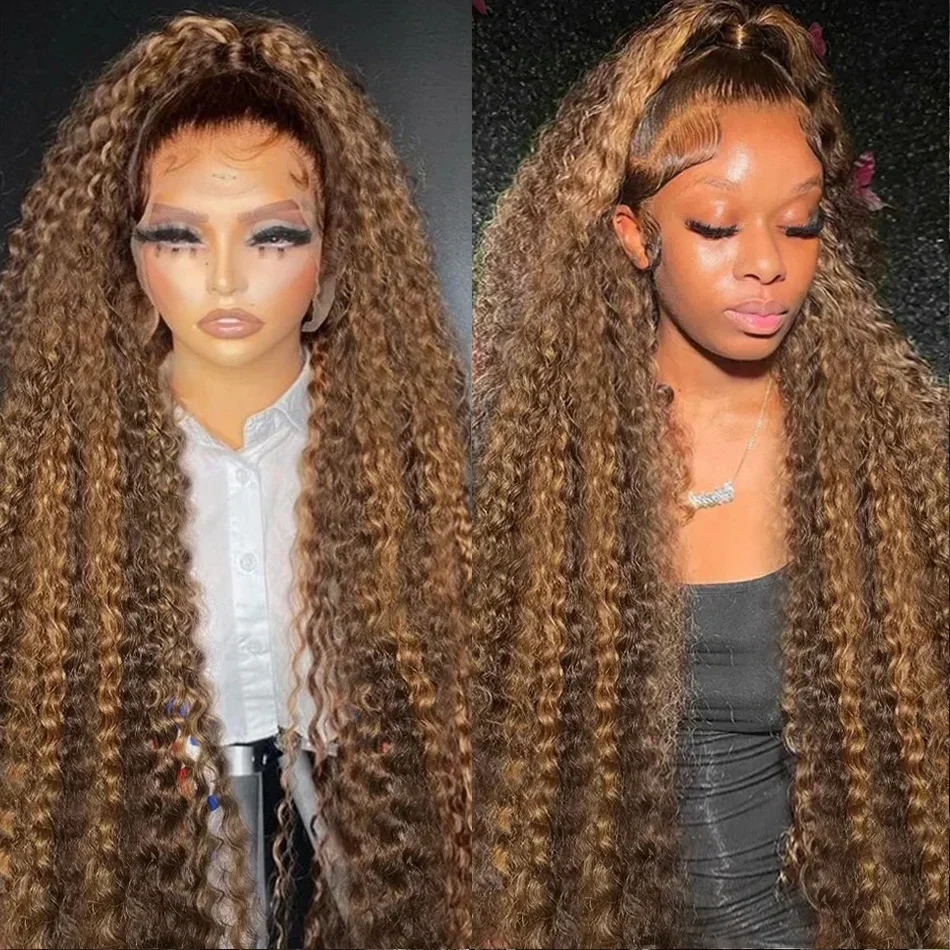 Deep Wave 30 32 Inch Highlight 250% Density 13x4 HD Lace Front Human Hair Wigs Honey Blonde Brazilian Curly Glueless Frontal Wig