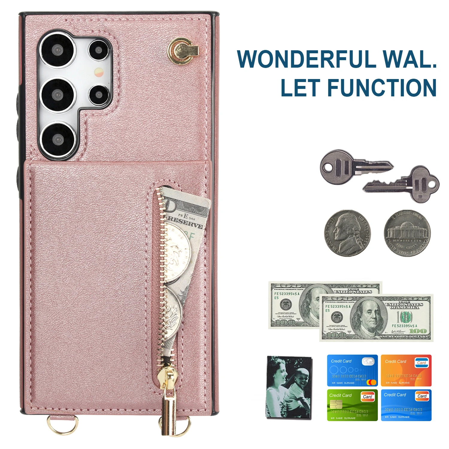 For Samsung Galaxy S25 S24 S23 S22 FE Note 10 20 Ultra Plus Case Crossbody Lanyard Zipper Wallet Card Slot Strap Kickstand Cover