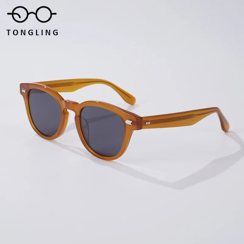 

New stylish men retro round black high-quality acetate women bean-shaped Unique sunglasses support custom prescription lenses