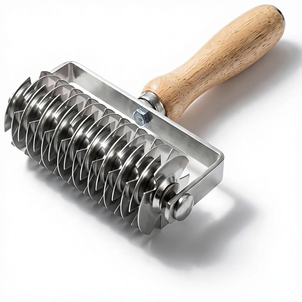 Professional lattice pastry cutting knife, stainless steel oak handle, sharp multi-blade, easy to clean, dishwasher washable