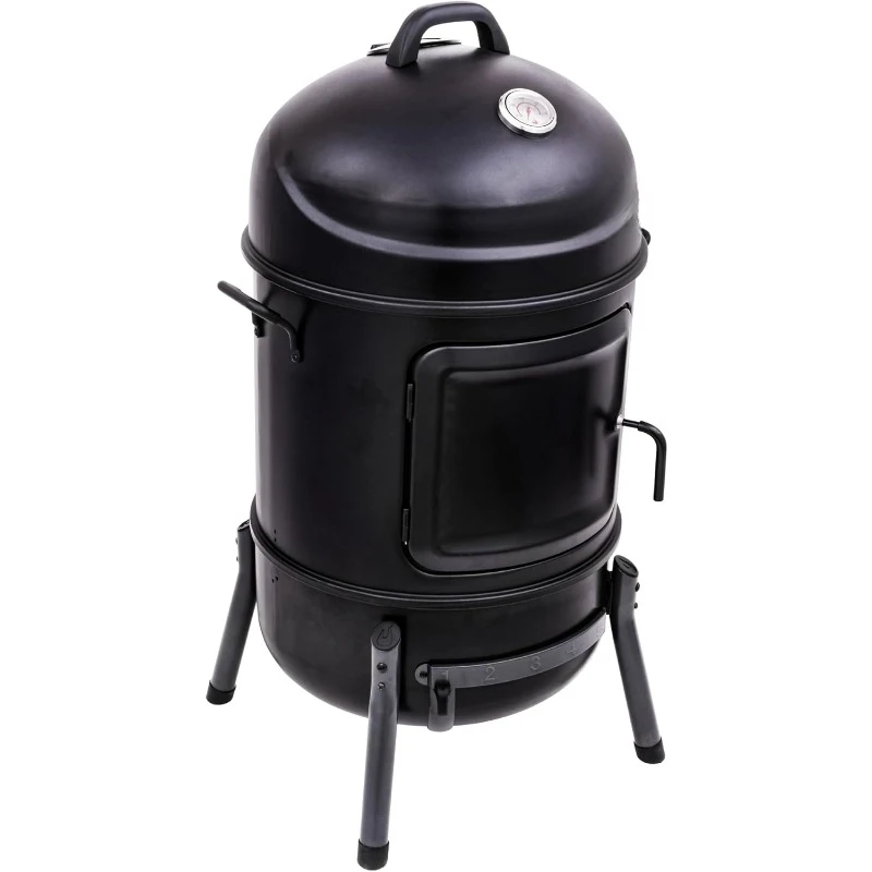 Bullet Charcoal Smoker, Two Porcelain-coated Cooking Grates, Water Pan and Ash Pan.Pressure Gauge Easy To Carry