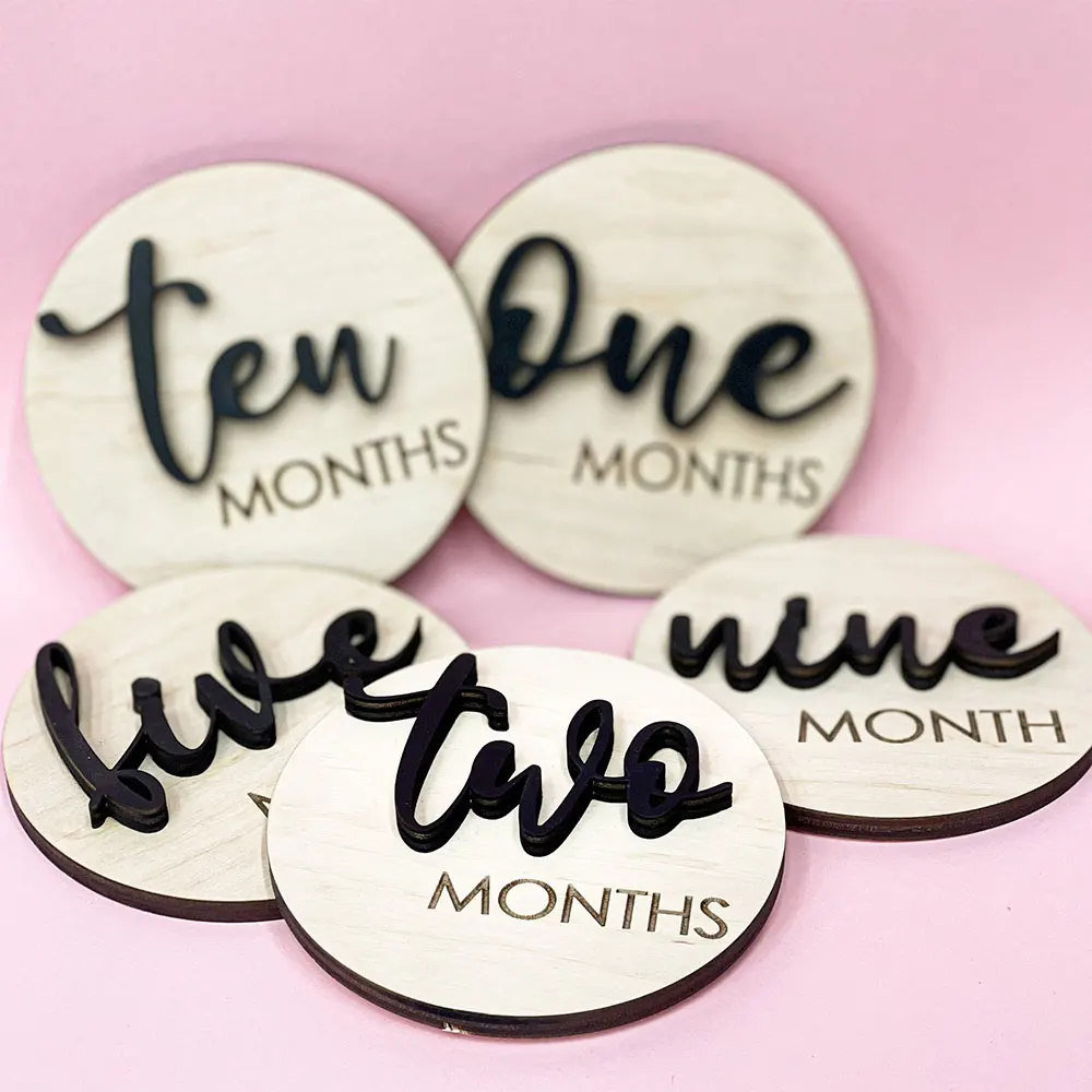 Hello World Baby Monthly Signs Baby Shower Gifts for New Moms Milestone Discs Baby Monthly Announcement Sign Set