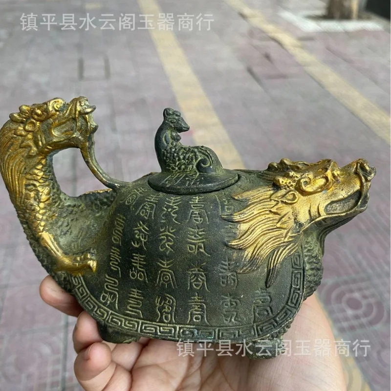 

Brass Dragon Mouth Pot Dragon Absorbent Wine Pot Teapot Copper Ware Ornaments Home Study Antique Shelf Crafts Dragon-Head Tortoi