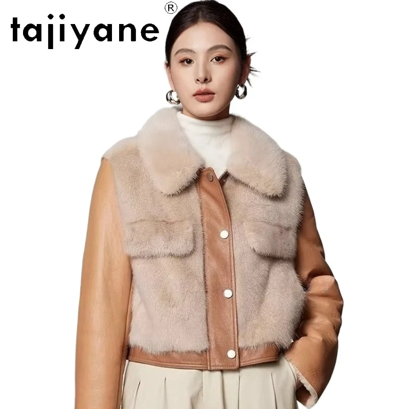 

TAJIYANE, натуральный цельный норковый мех, овчина с шерстяной прикрепленной курткой, короткая шуба из натурального меха, женская одежда 2025 года, шуба