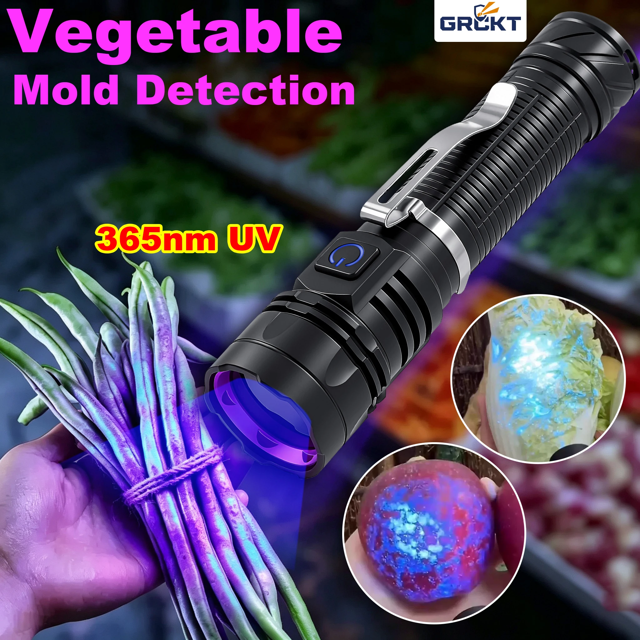 Vegetable Inspection UV Flashlight Vegetable Testing Lamp Fluorescent Agent Testing Flashlight Food Safety Tool Stains Detection