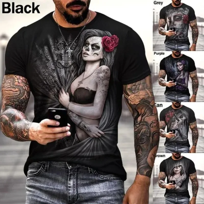 Mexican 3D Printed Catrina Skull T-shirt Cool Mexican Day of the Dead Gothic T-shirt