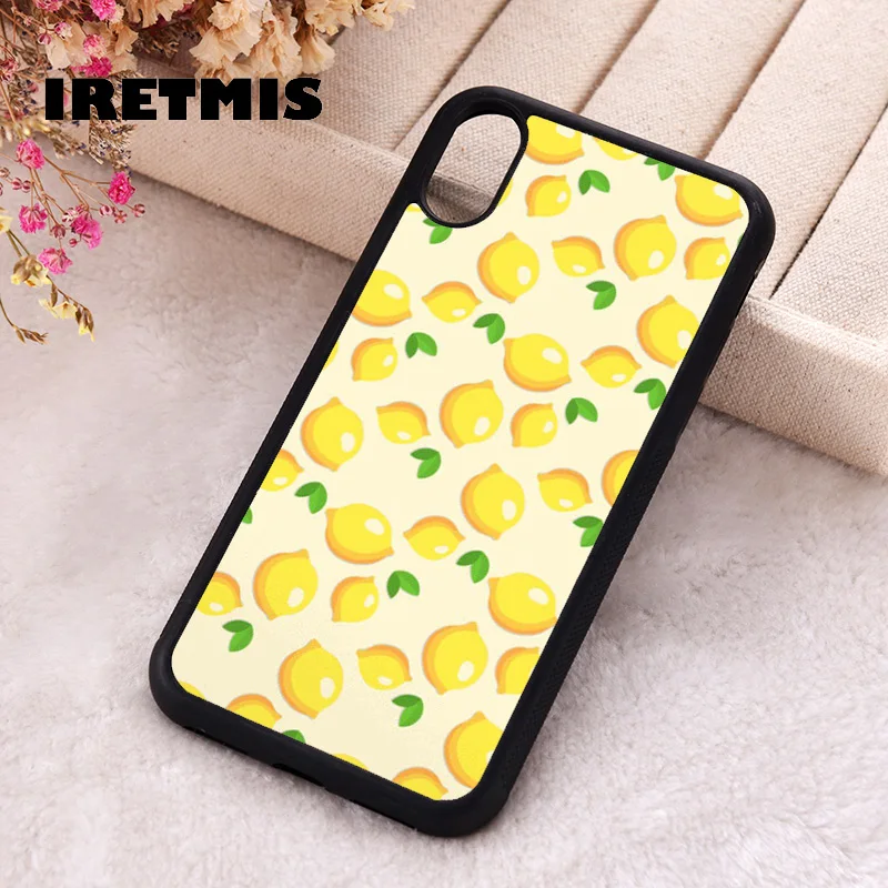 Iretmis Phone Cover Case For iPhone X XS Max XR 11 12 13 PRO MINI 14 15 16 Plus Rubber Silicone Yellow Lemons Pattern