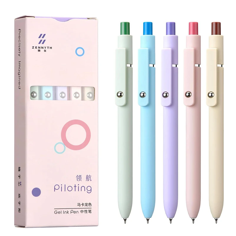 Bolígrafo de Gel retráctil de alta calidad, 5 piezas, 0,5mm, secado rápido, tinta negra, punta fina, escritura suave, suministros escolares y de oficina