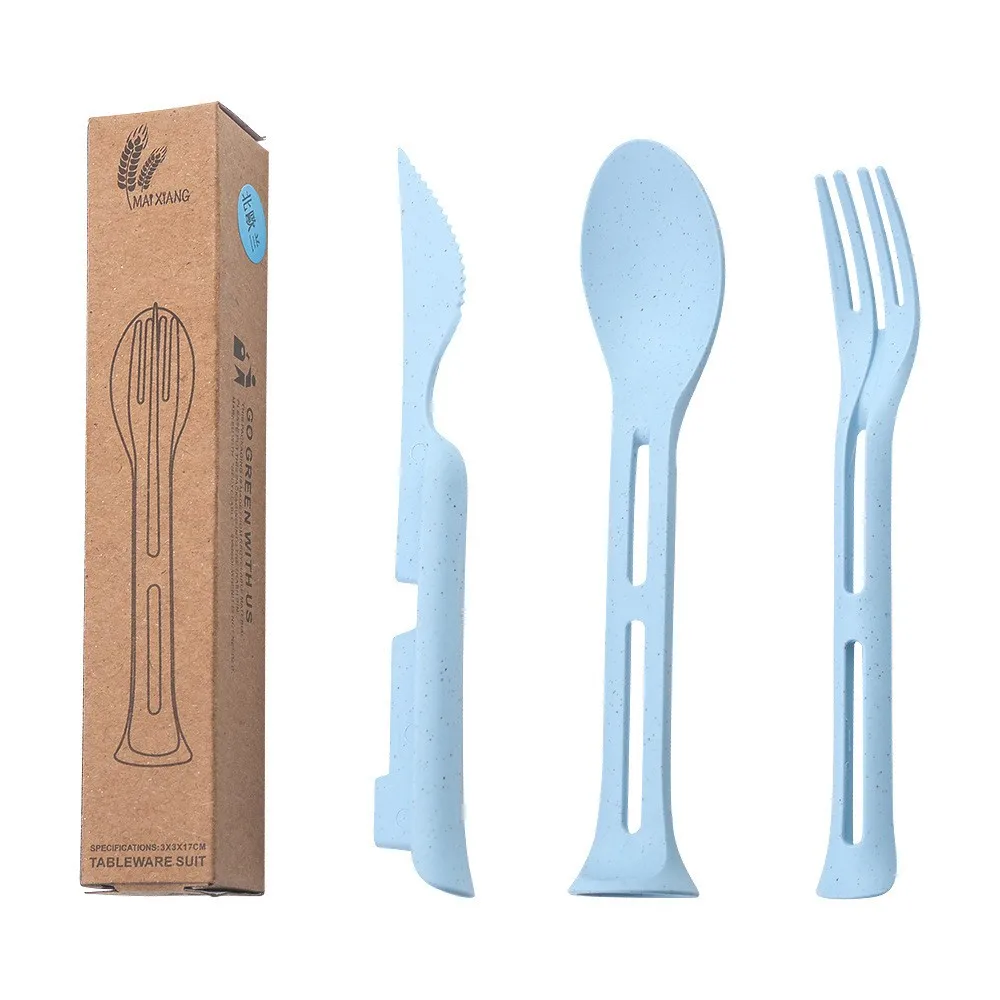 Three-in-One Portable Student Dining Set - Travel-Friendly Cutlery Including Knife Fork Spoon
