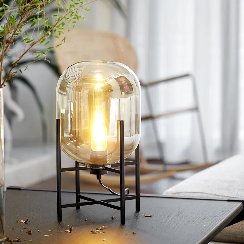 Nordic postmodern creative living room bedroom study bedside floor lamp household desk lamp hotel vertical glass lamp
