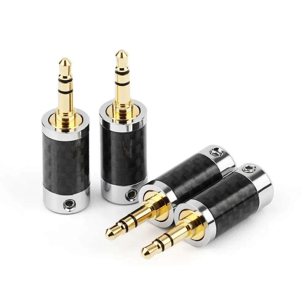 3.5mm 3 Pole Stereo Earphone Adapter 3.5 Metal Splice Carbon Fiber Earphone Plug HiFi Headphone Jack Solder Audio Connector