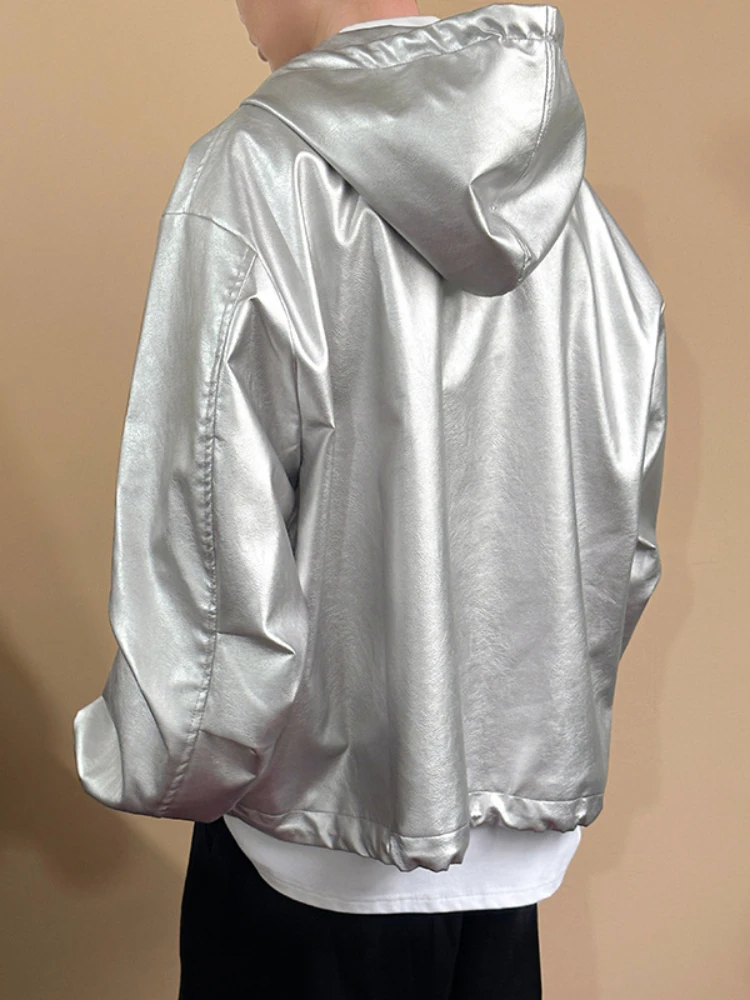 2026 Spring Autumn Korean Version New Hooded Jacet, Fashionable And Trendy Solid Color, Unique Loose-Fit Leather Jacet In