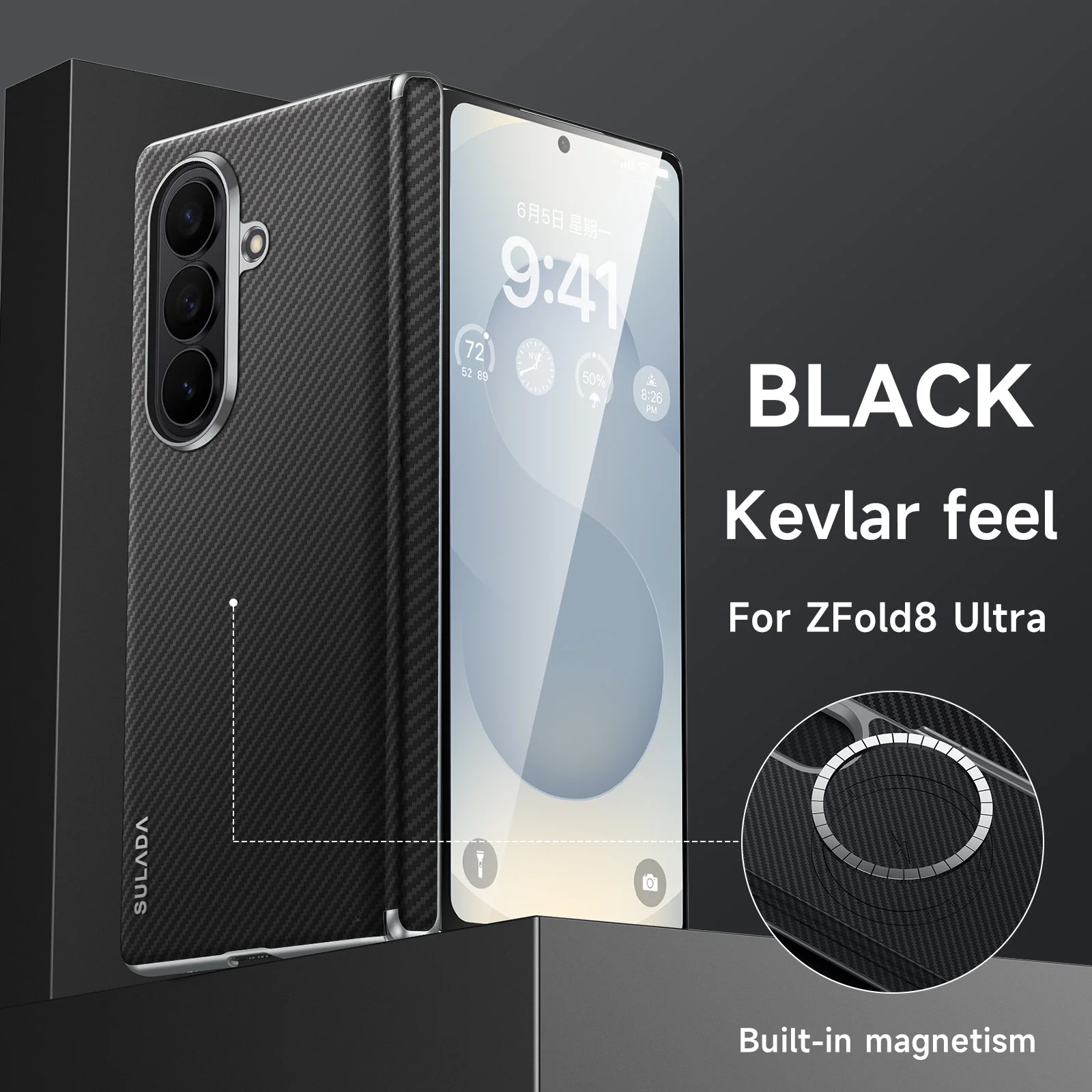 For Samsung Galaxy Z Fold 8 Ultra Case Luxury Classic Skin-Friendly Frosted Hinge Leather Magnetic Cover Shockproof Accessories