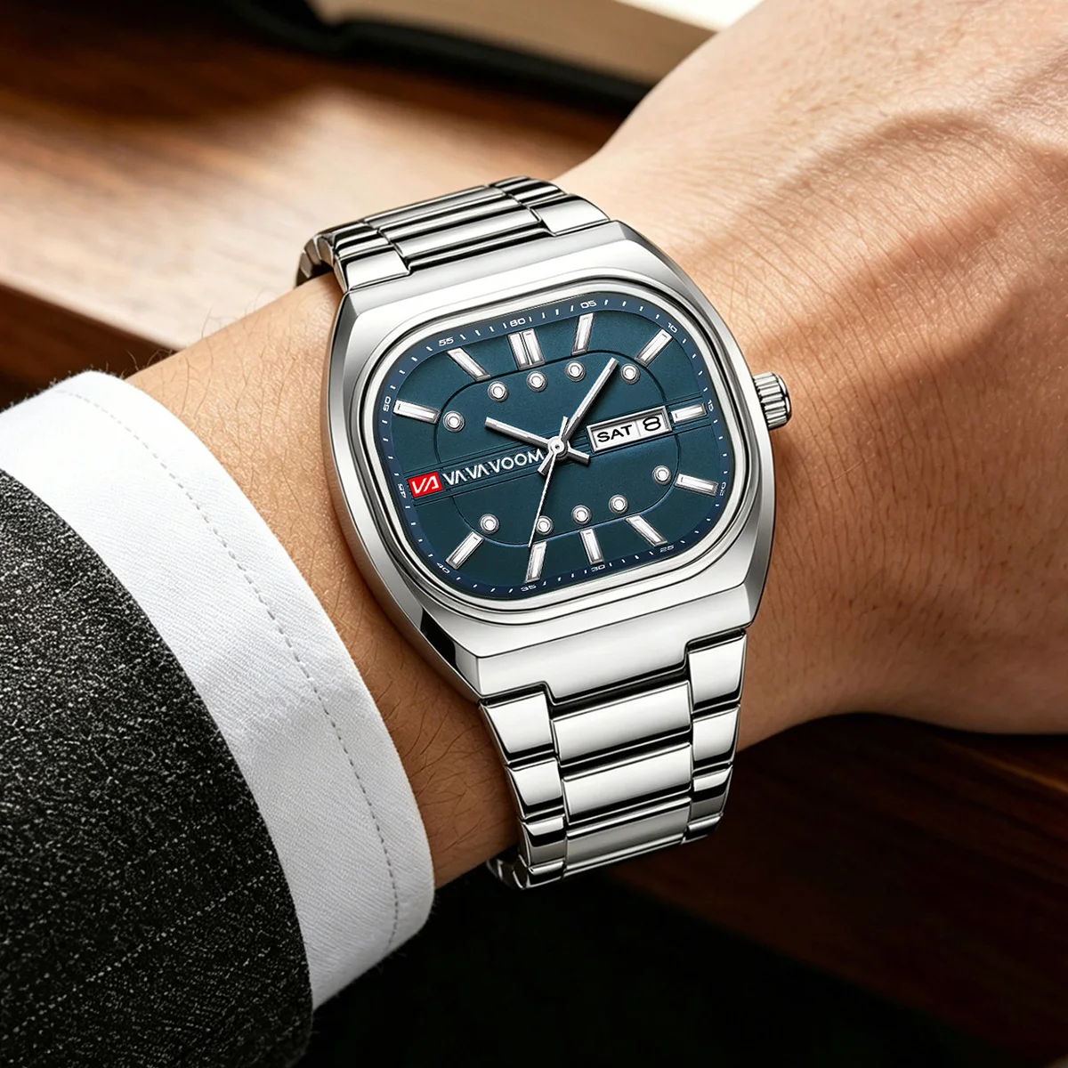 Men Quartz Watch Stainless Steel Strap 40mm Rectangular Dial 3Bar Waterproof Fashion Business Style Daily Casual Watch Relogios