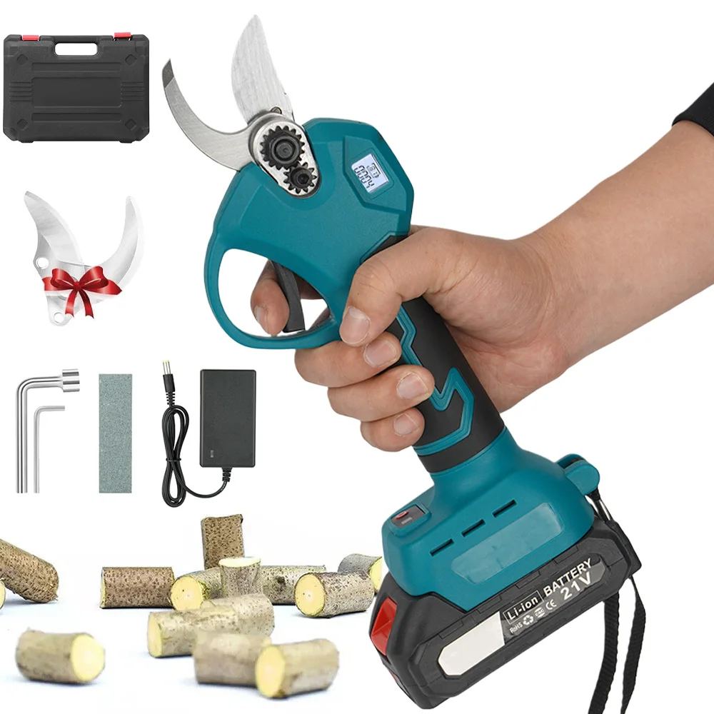 Garden Electric Pruners, Cordless 40mm Electric Pruning Shears Equipped with Brushless Motor, SK5 Blade, LCD Display and Dual 1.5Ah Batteries, Ideal for Tree, Flower and Shrub Trimming