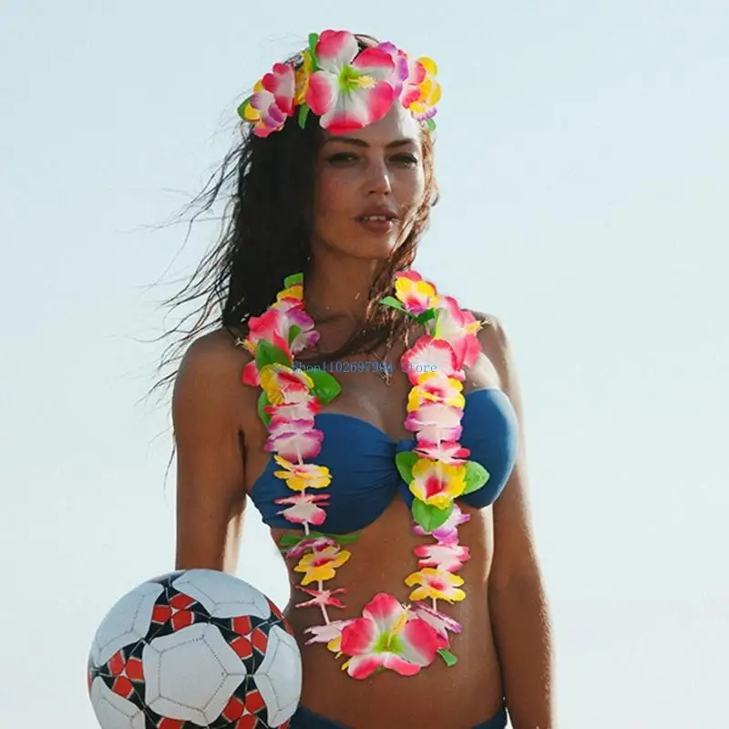 N7YF Hawaiianisches Leis-Set, Halsketten, Stirnbänder, tropische Luaus-Partydekorationen, Zubehör