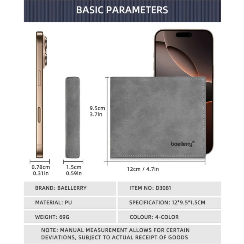 New Business Horizontal TRIFOLD Men'S Short Wallet, Fashion And Simple Multiple Card Slots, Matte PU Coin Purse