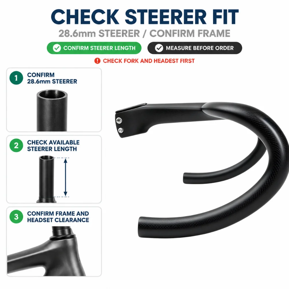 TOSEEK TKR02 Carbon Handlebar Integrated Road Handlebar 28.6mm, 80-120mm Stem, W1 360-420mm W2 380-440mm, 385±20g, -10°