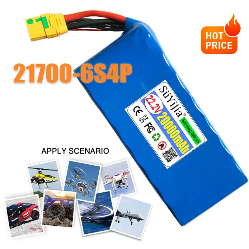 20000mAh 22.2V 6S4P 21700 Lithium Battery Pack Low Temperature Drone Battery for Molicel Battery