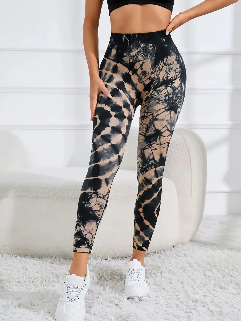 Women Tie Dye Slim Yoga Leggings Leopard Print High Waist Seamless Thin Fitness Pants Push Up Sports Legging Gym Workout Tights