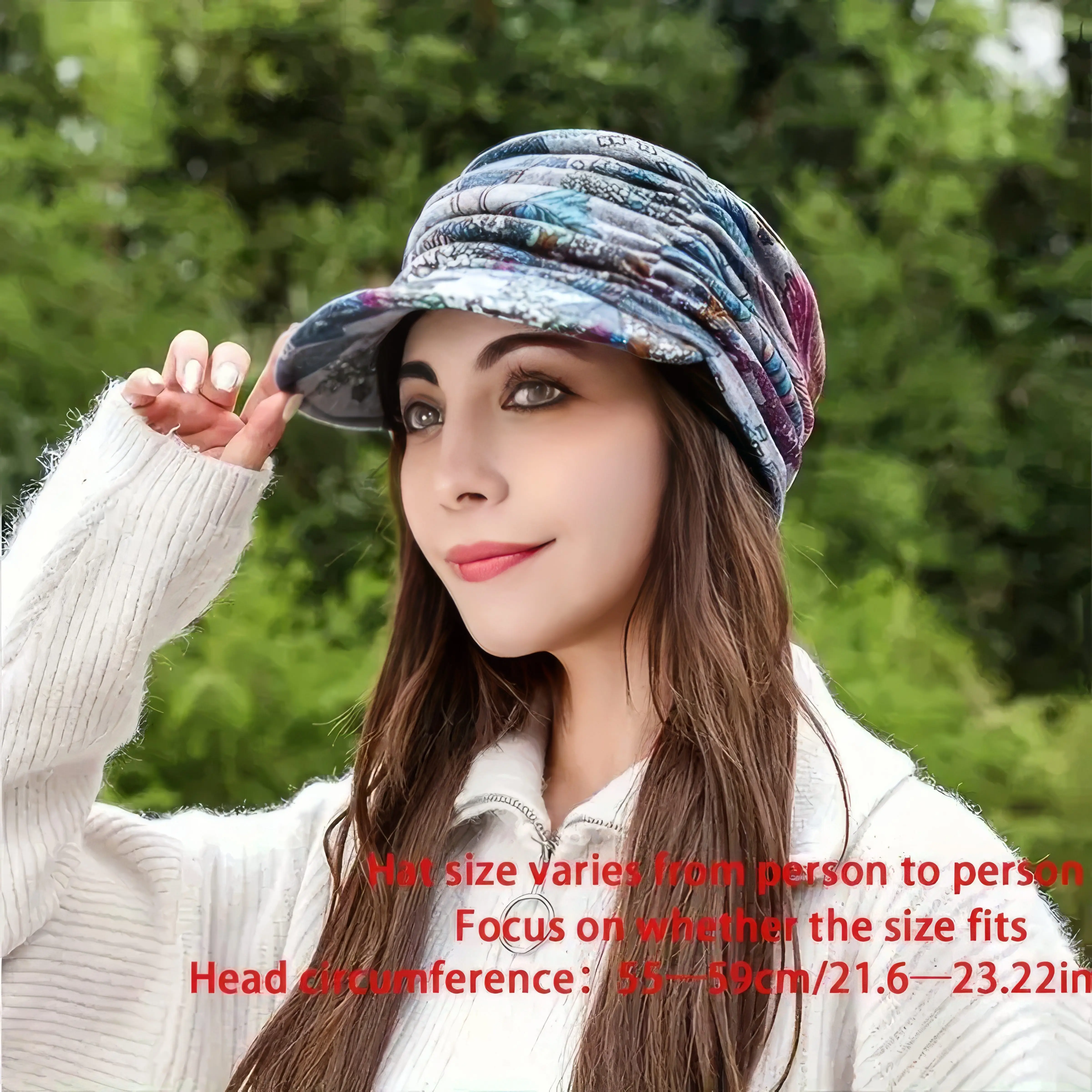 Fashionable Gray Twisted Cap: Vibrant Floral Pattern, Unique Peaked Design for Stylish Wear