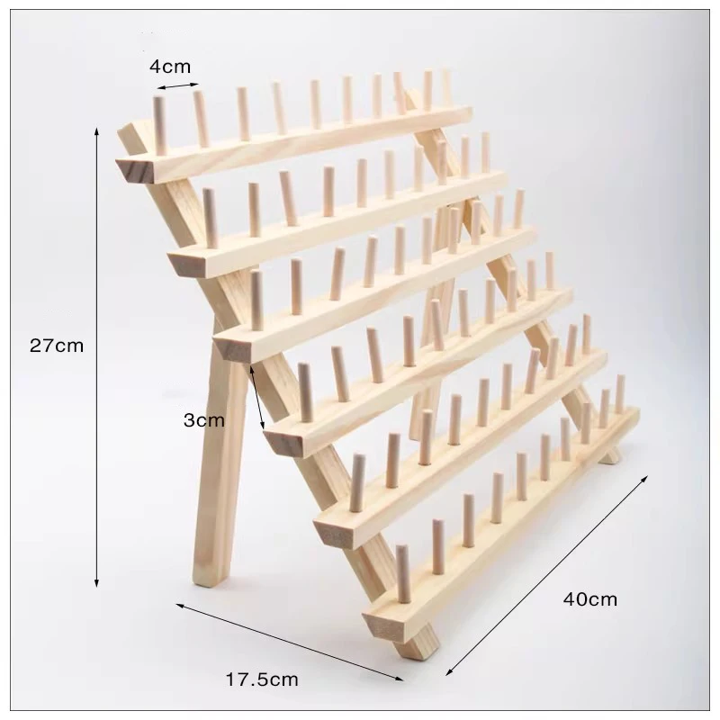 60 Spools Sewing Thread Rack Spools Roll Sewing Needlework Tools Storage Holder Foldable Wooden Thread Holder Organizer