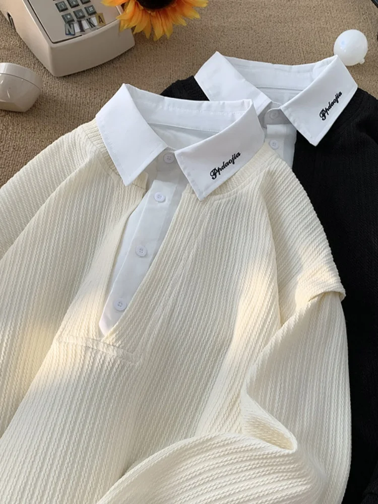 

Мужская повседневная толстовка с воротником-стойкой в американском стиле, имитация двухслойности, для молодежи, осень-весна, легкая, удобная, уличная одежда