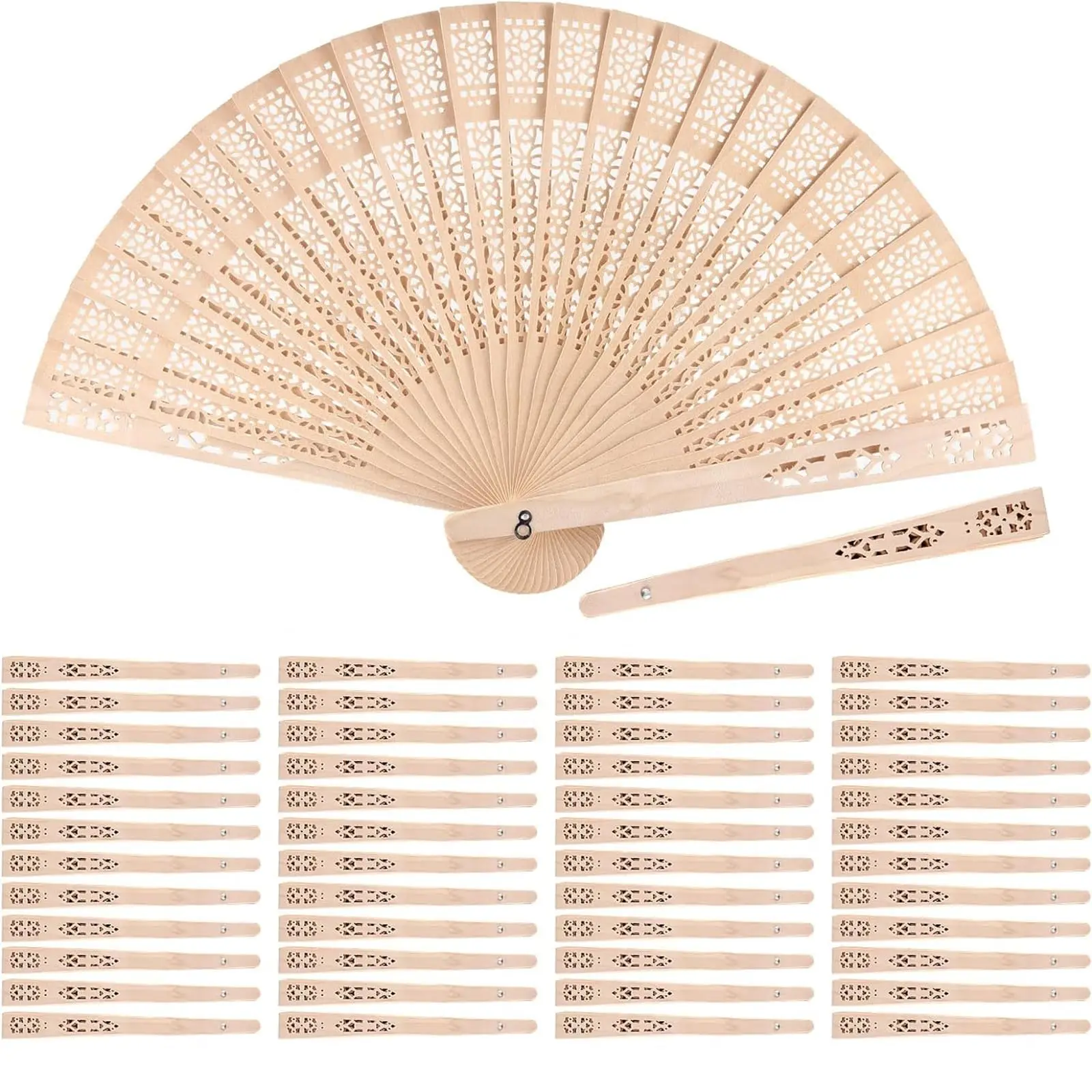 

50 wooden hollow folding hand-held fans 20CM, wedding party birthday decoration gift fans, openwork folding hand fans for