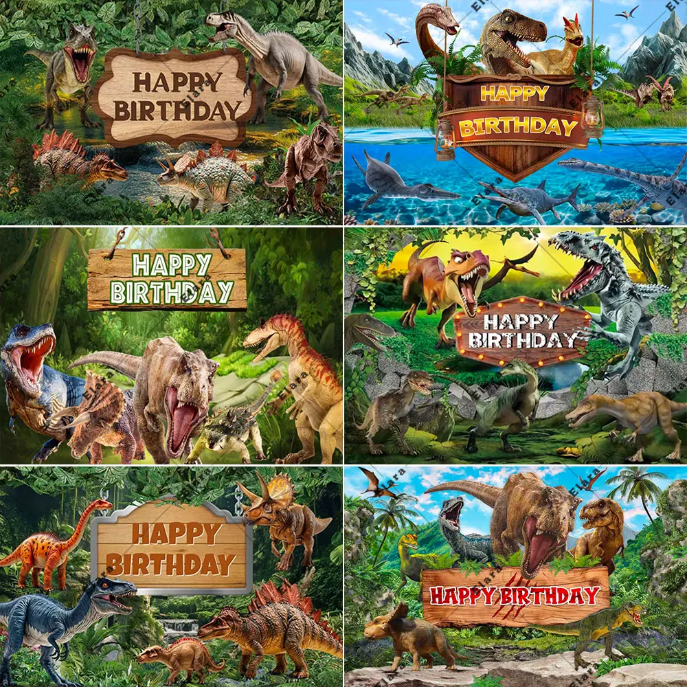 

Cartoon Dinosaur Children Birthday Party Safari Jungle Animal World Baby Portrait Family Photography Backdrop Photo Booth Props