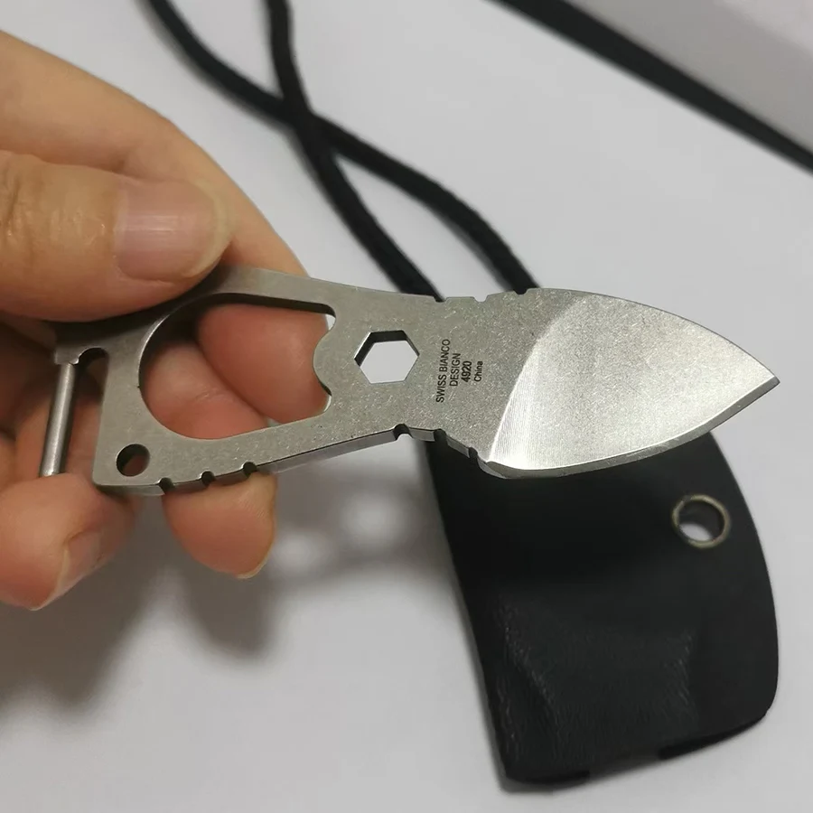 Mini multifunctional Fixed Blade Knife D2 steel blade handle with K-sheath and hanging rope, portable outdoor camping EDC tool