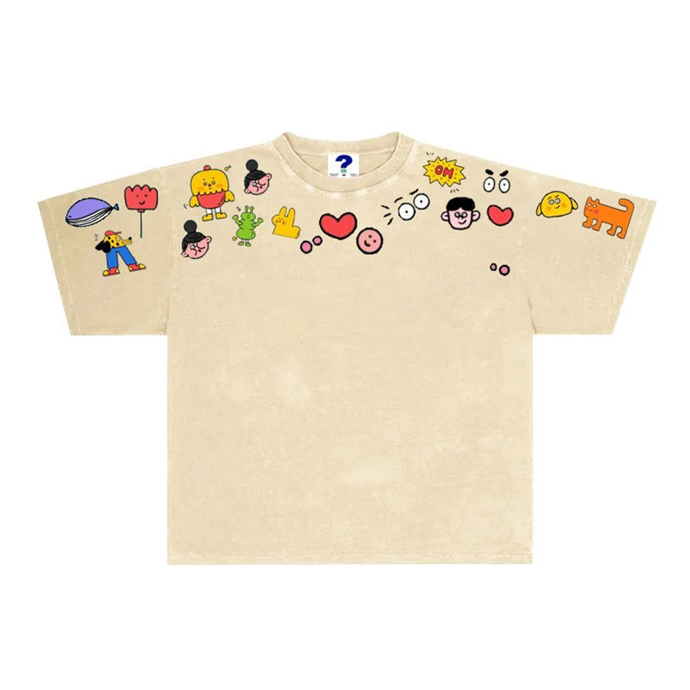 Men's Y2k Graphic Print Short-Sleeved T-Shirt American Fashion Trend Retro Street Hip-Hop Loose Niche Summer New Men's Tops