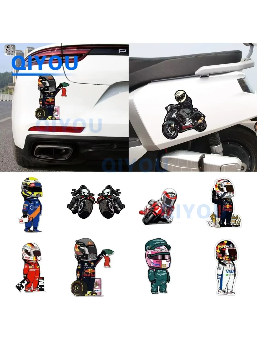 AliExpress F1 Racing Cartoon Racer Motorcycle Helmet City Bike Car Sticker High Quality Reflective Waterproof Die Cut PVC Decal
