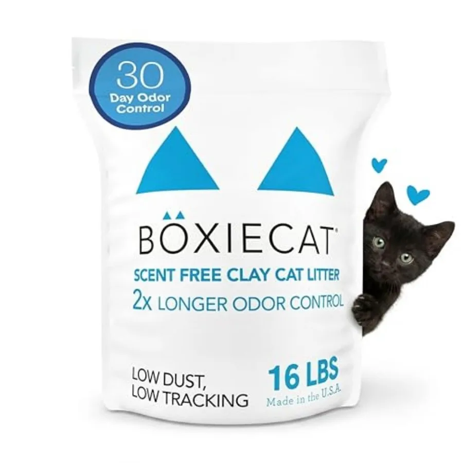 

Boxie Unscented 30 Day Odor Control Clumping Clay Cat and Kitty Litter 16 lb, 99.9% Dust-Free, Hard Flat Top Clumps, Fragrances
