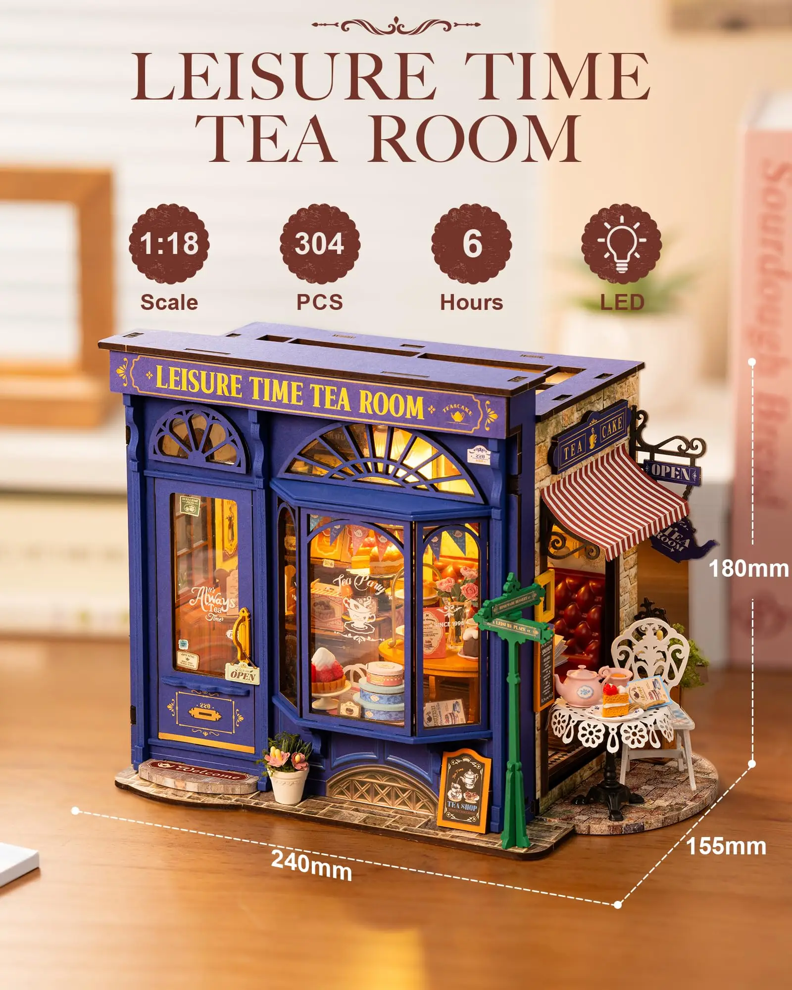 Robotime DIY Miniature เวลาว่าง Tea Room ตุ๊กตา 3D ปริศนาไม้ของเล่น PreColored ไม้ตกแต่งบ้านสําหรับวัยรุ่นและผู้ใหญ่