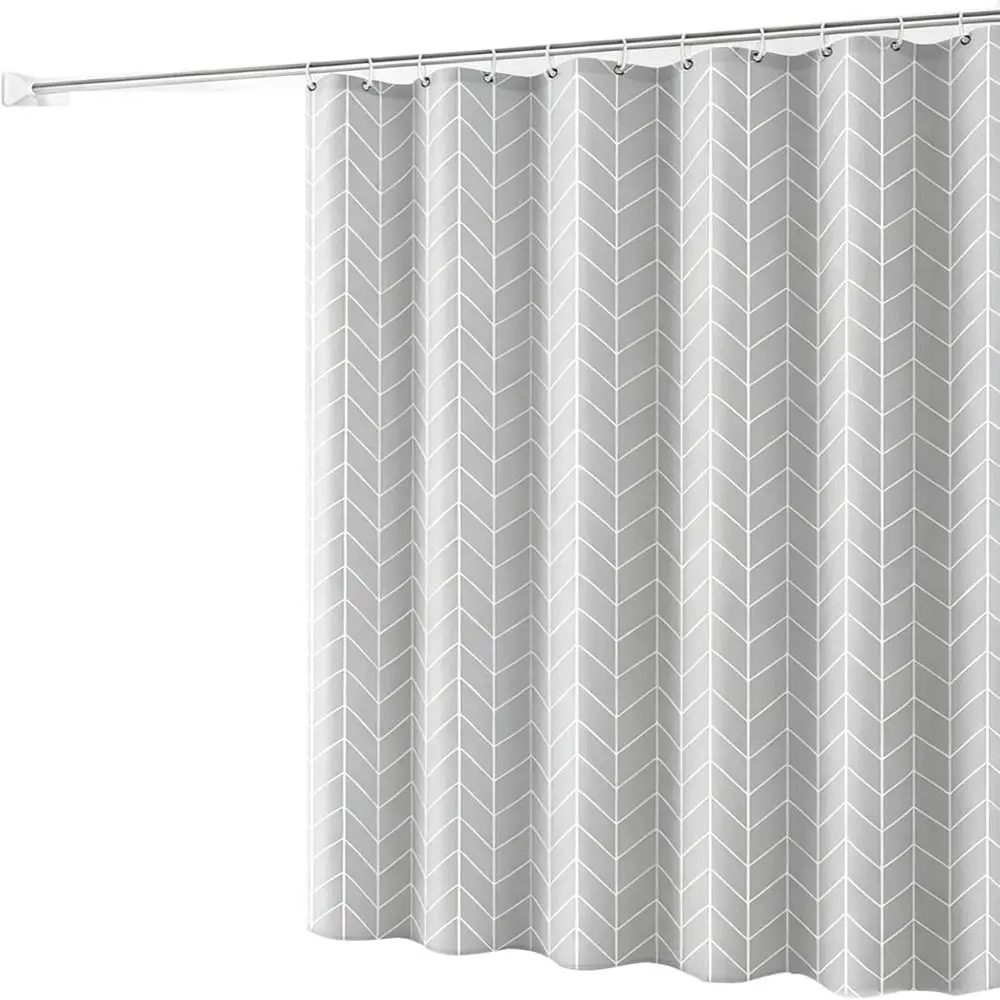 Durable Polyester Shower Curtain Striped Design Thicken Fabric Bath Curtain With Hooks Gray Shower Curtain Liner Home Dorm