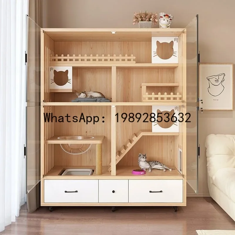 

a28 cat villa solid wood cat cage - indoor cat house & free-roaming enclosure