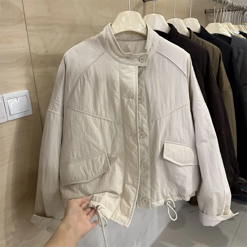 

Европейская хлопковая рабочая одежда с воротником-стойкой, женская осенне-зимняя свободная повседневная короткая теплая хлопковая куртка