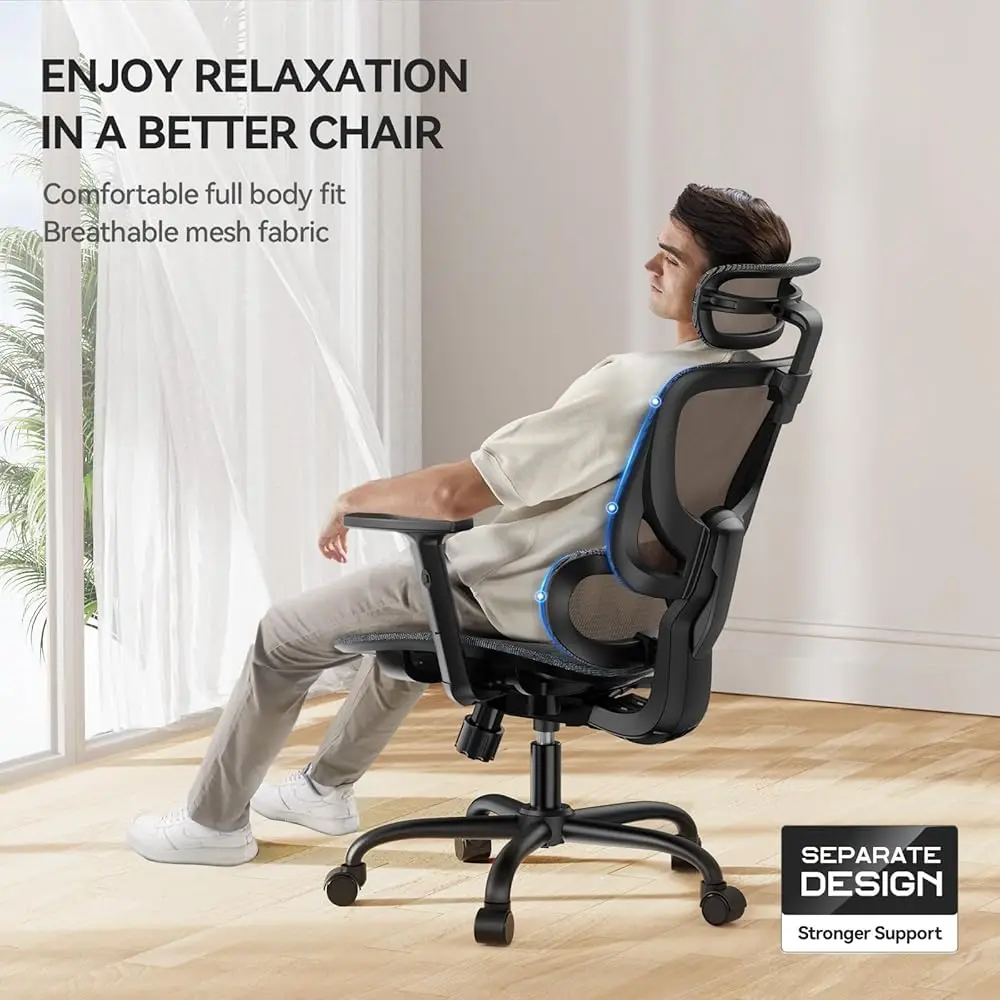 Ergonomic Mesh Office Chair With Flexible Adjustment Lumbar Support, High Ba Desk Computer Chair With 2D Wide Headrest,