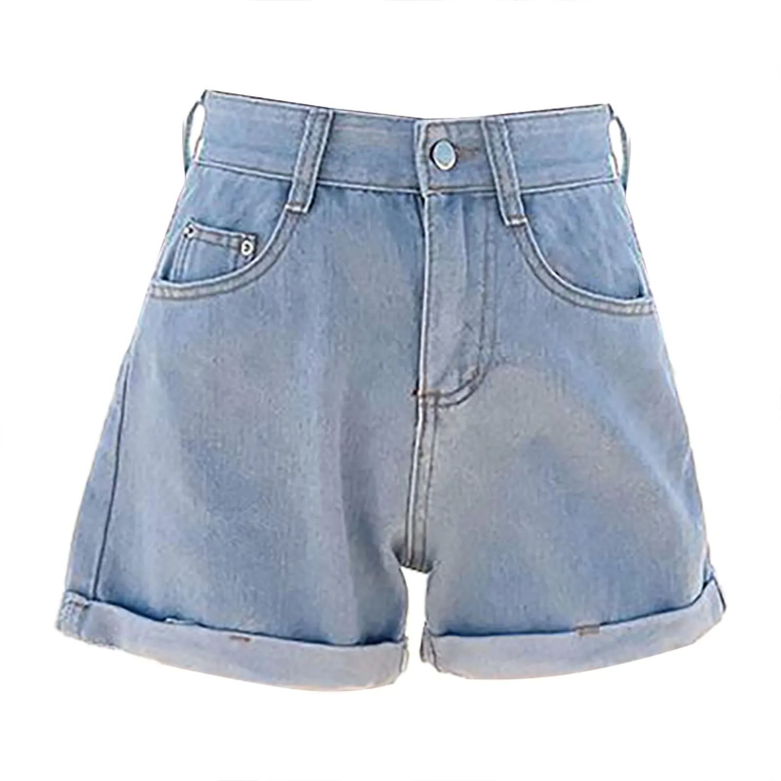 

Summer Blue Women Denim Shorts High Waisted Button Female Elastic Short Jeans Harajuku Grils Casual Loose short pants Sweetwear