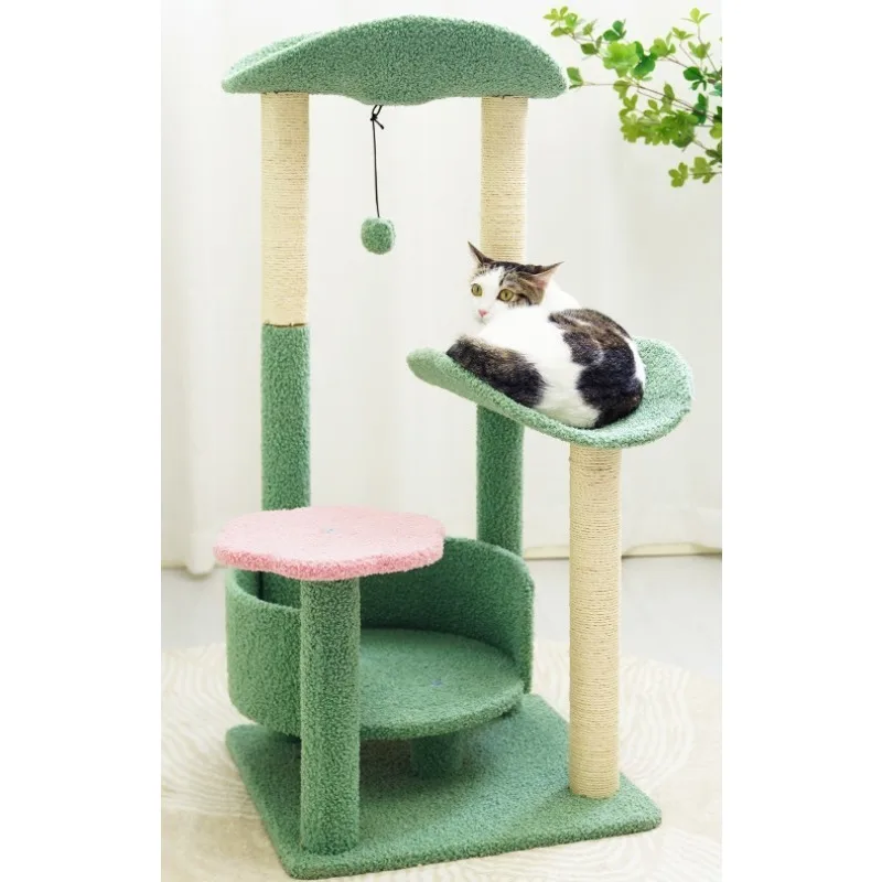 

Customized Green Leaf Flower Column-Body Scratch Resistant Plush Cat Climbing Frame & Pet Jumping Platform Toy Carton Indoor Use