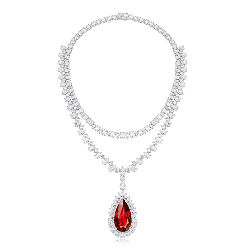 Luxury Jewelry Lab Created Paraiba YAG Big Size Pear Shape Silver Plated White Gold Necklace For Anniversary Christmas Gift